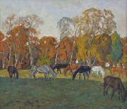 unknow artist, A landscape with horses,
